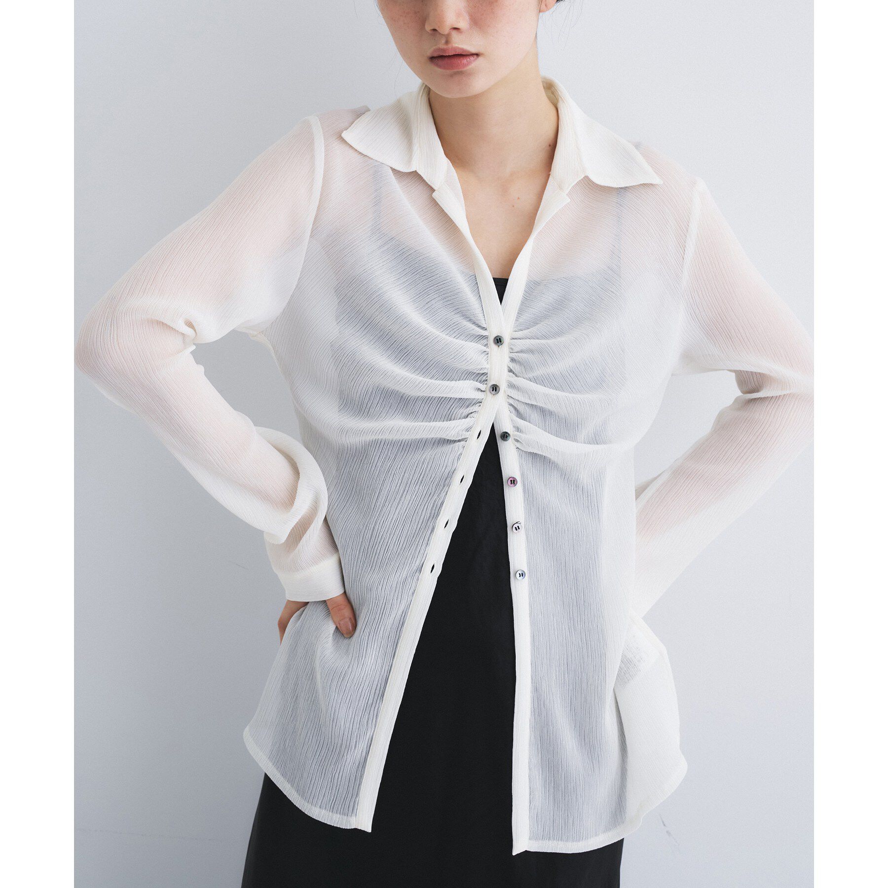 CODE A「thin gather shirts」|シャツ・ブラウス|ホワイト(001)
