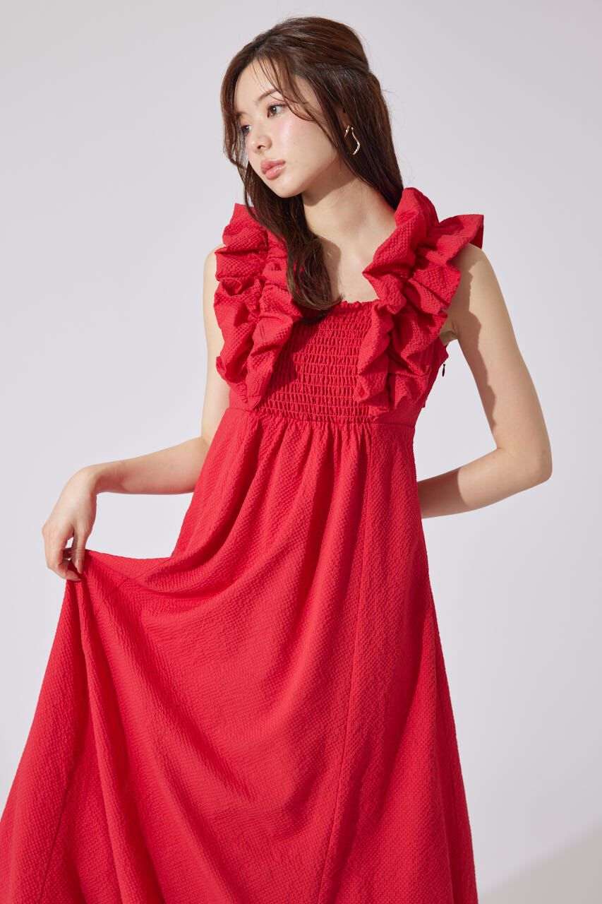 rienda「バルーンフリルスリーブワンピース」|ワンピース|RED