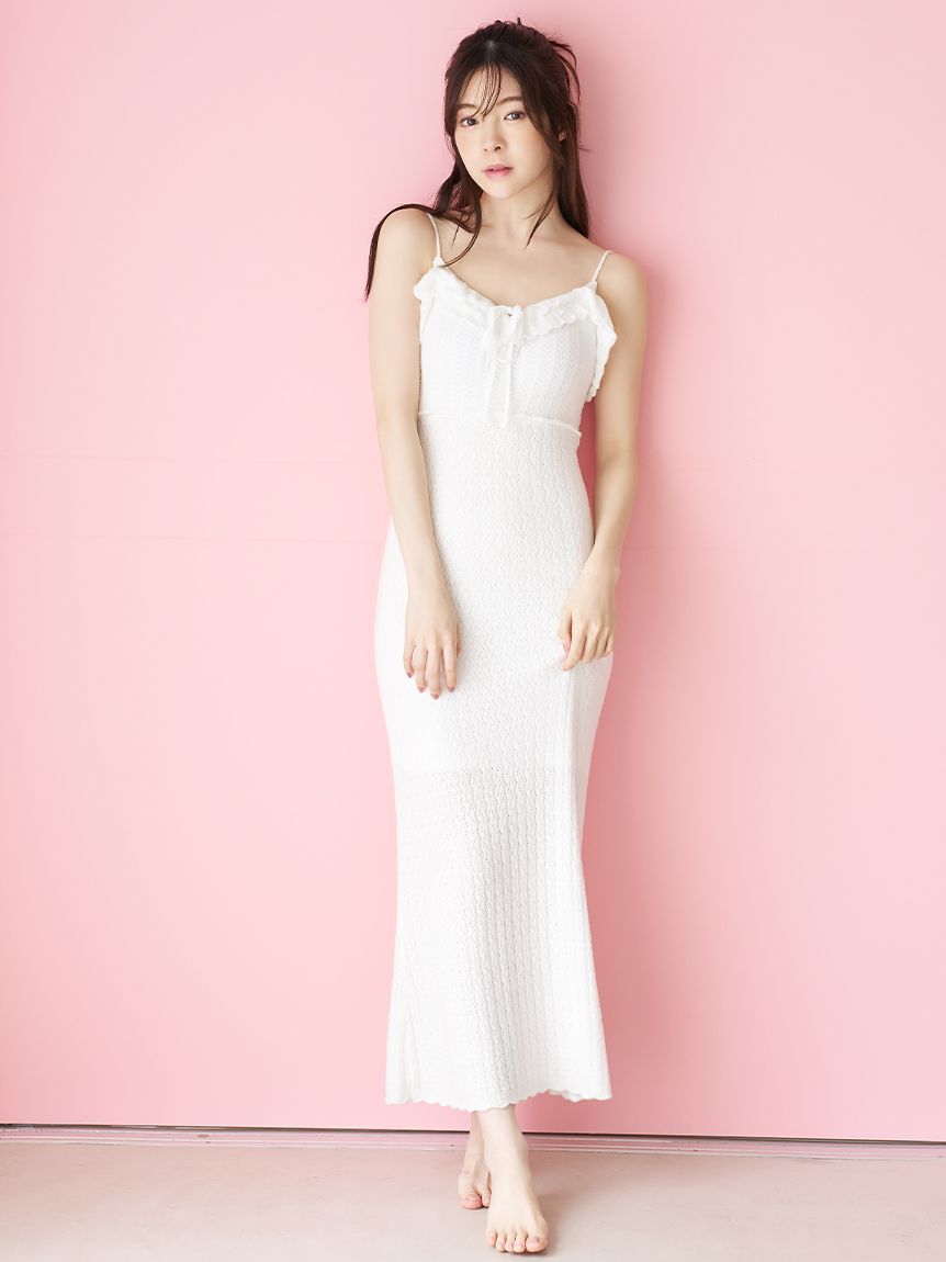 SNIDEL HOME「クロシェカップインニットワンピース」|ルームウェア|WHT