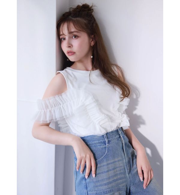 dazzlin「フリルギャザードッキングカットソー」|Tシャツ・カットソー|オフホワイト