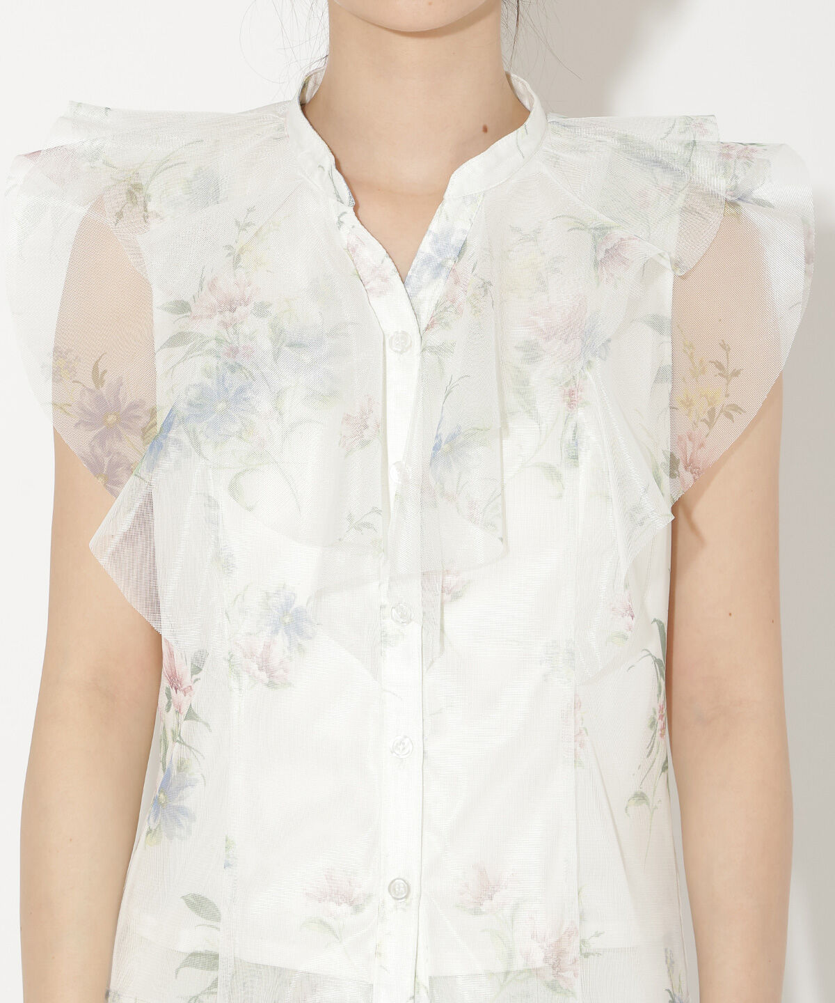 WILLSELECTION「フラワーメッシュラッフルブラウス」|シャツ・ブラウス|