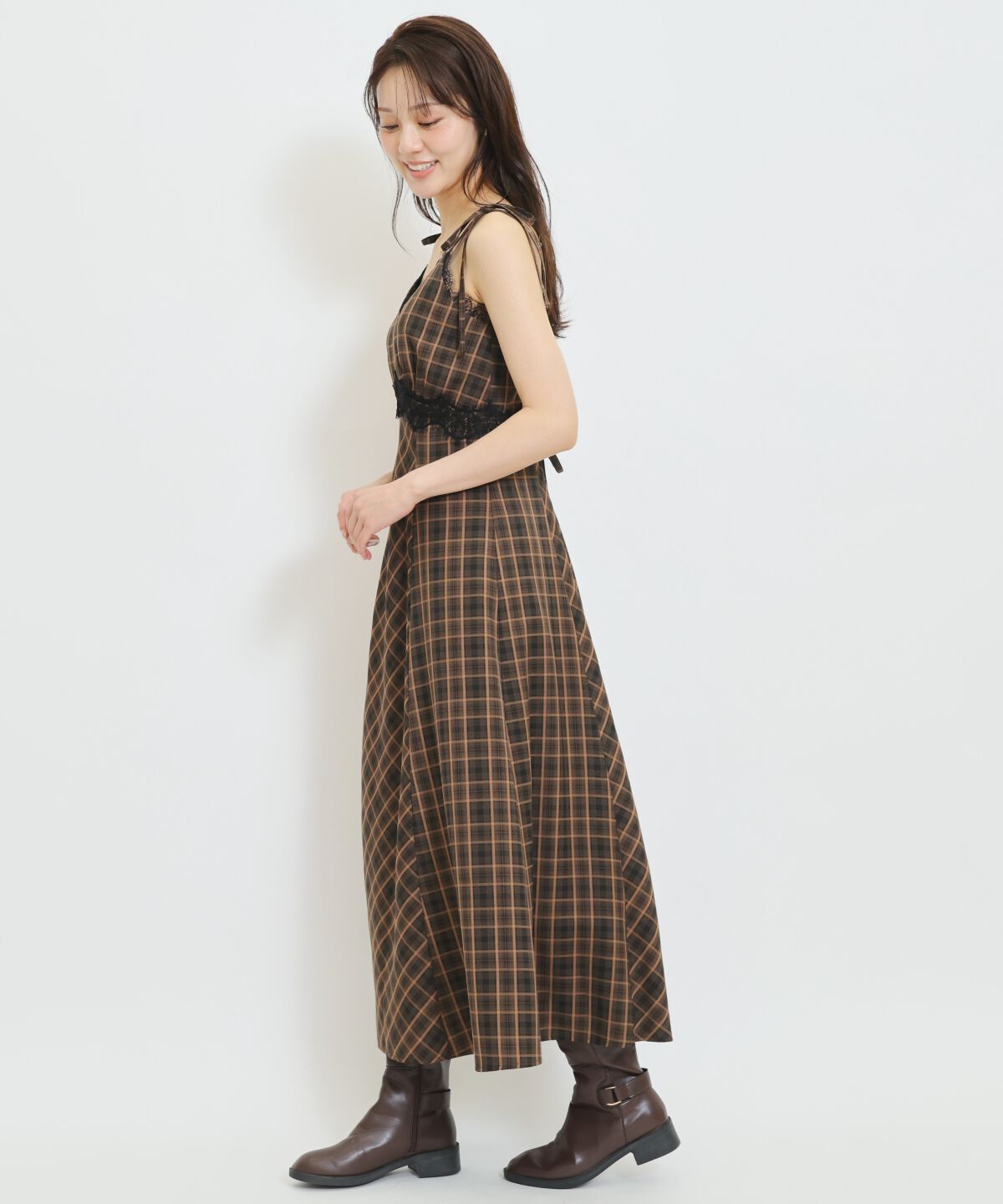 WILLSELECTION「レーストリムチェックキャミワンピース」|ワンピース|
