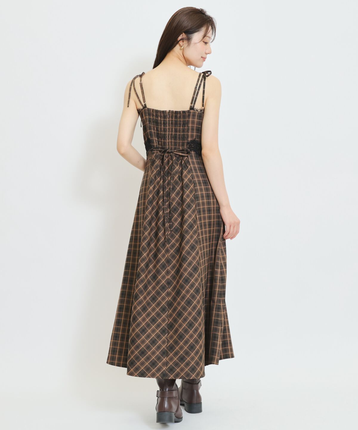 WILLSELECTION「レーストリムチェックキャミワンピース」|ワンピース|