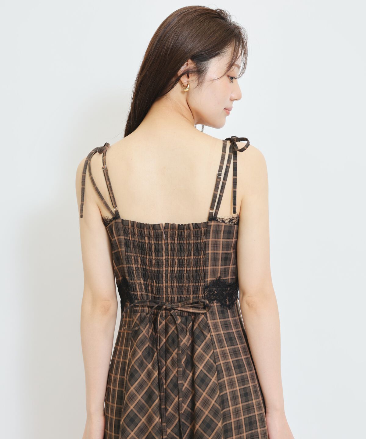 WILLSELECTION「レーストリムチェックキャミワンピース」|ワンピース|