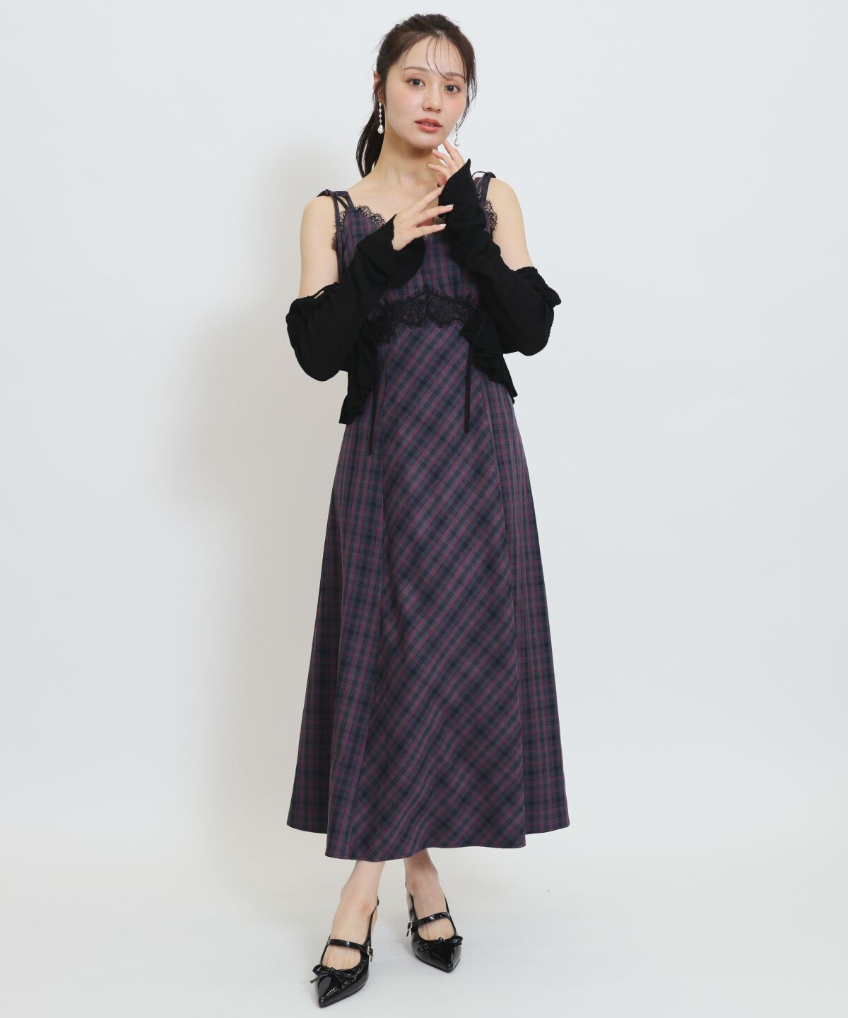 WILLSELECTION「レーストリムチェックキャミワンピース」|ワンピース|