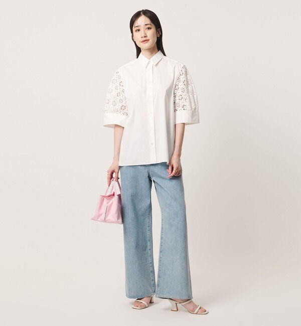 UNITED ARROWS「ラッセルレース コンビ シャツ ‐ウォッシャブル‐」|シャツ・ブラウス|