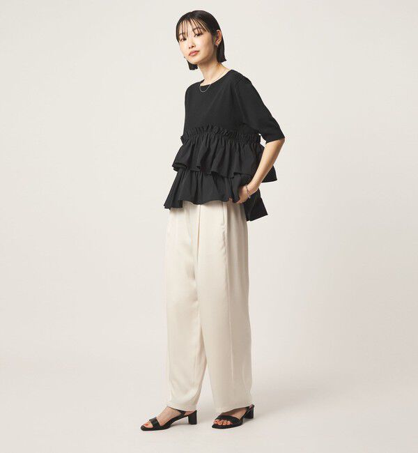UNITED ARROWS green label relaxing「ティアード ドッキング 5分袖 プルオーバー ニット」|ニット・セーター|
