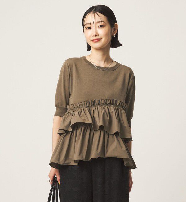 UNITED ARROWS green label relaxing「ティアード ドッキング 5分袖 プルオーバー ニット」|ニット・セーター|