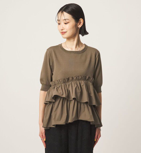 UNITED ARROWS green label relaxing「ティアード ドッキング 5分袖 プルオーバー ニット」|ニット・セーター|