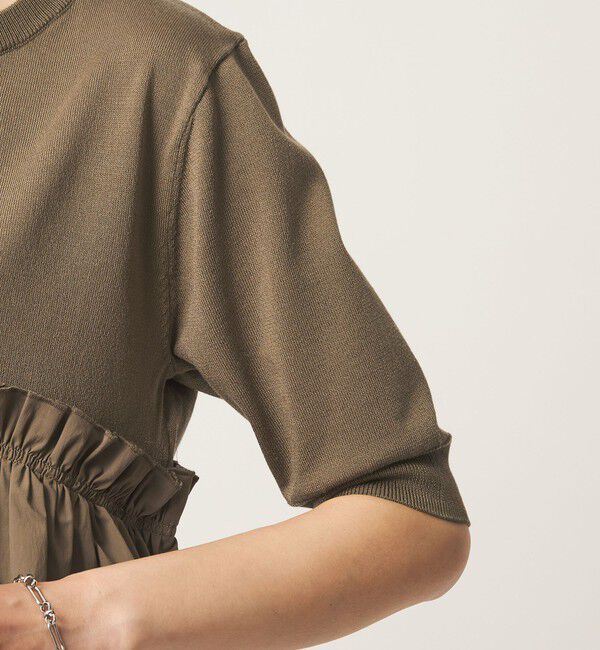 UNITED ARROWS green label relaxing「ティアード ドッキング 5分袖 プルオーバー ニット」|ニット・セーター|