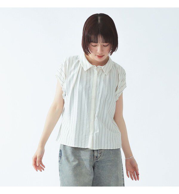Ray BEAMS 「バルーン フレンチスリーブ シャツ」|シャツ・ブラウス|IVORY STRIPE