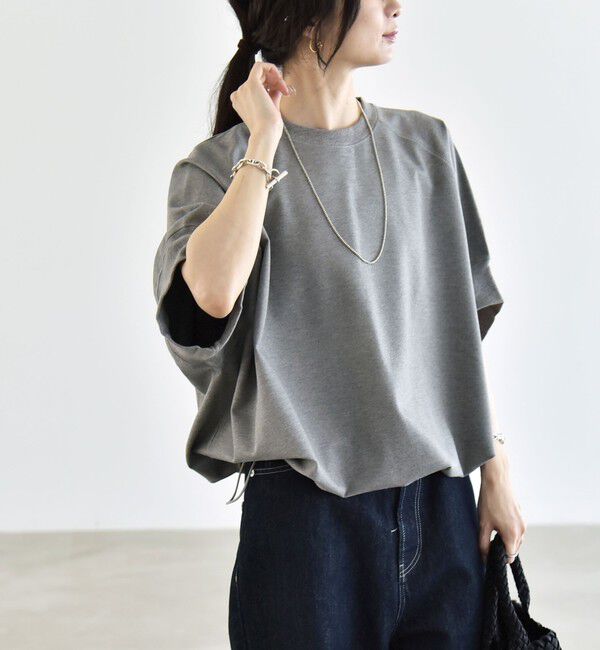 quaranciel「quaranciel:〈洗濯機可能〉ライト ポンチ ハーフスリーブ ドロスト ルーズ TEE」|Tシャツ・カットソー|ライトグレー