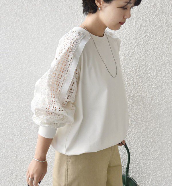 SHIPS for women「【WEB限定】〈手洗い可能〉レース コンビ カットソー」|Tシャツ・カットソー|オフホワイト