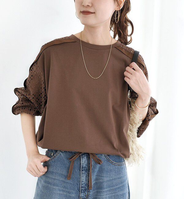 SHIPS for women「【WEB限定】〈手洗い可能〉レース コンビ カットソー」|Tシャツ・カットソー|