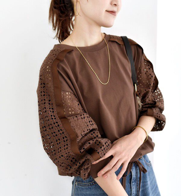 SHIPS for women「【WEB限定】〈手洗い可能〉レース コンビ カットソー」|Tシャツ・カットソー|