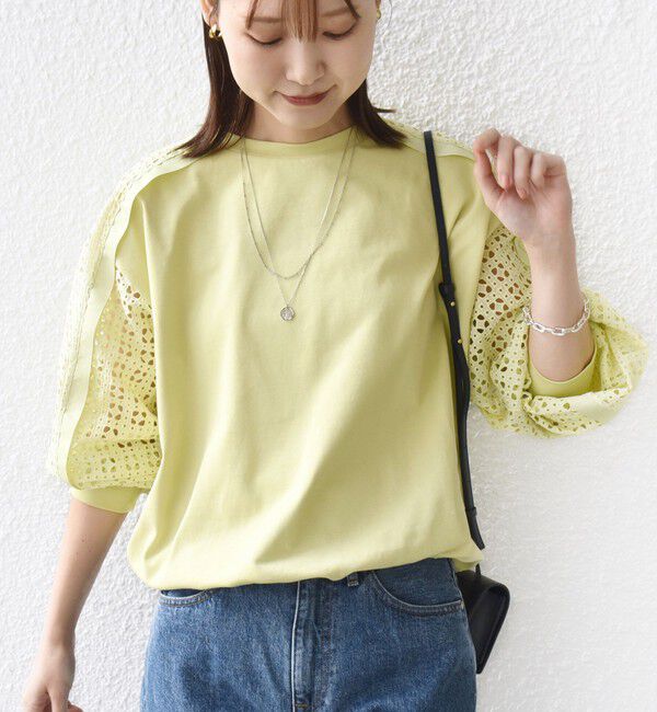 SHIPS for women「【WEB限定】〈手洗い可能〉レース コンビ カットソー」|Tシャツ・カットソー|