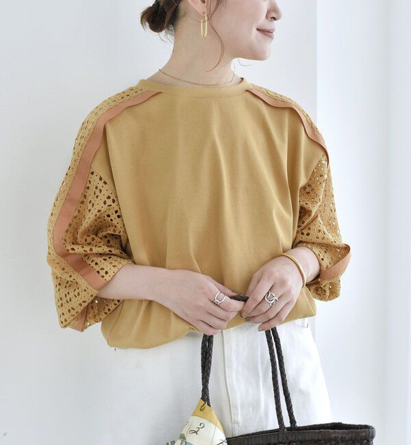 SHIPS for women「【WEB限定】〈手洗い可能〉レース コンビ カットソー」|Tシャツ・カットソー|イエロー系