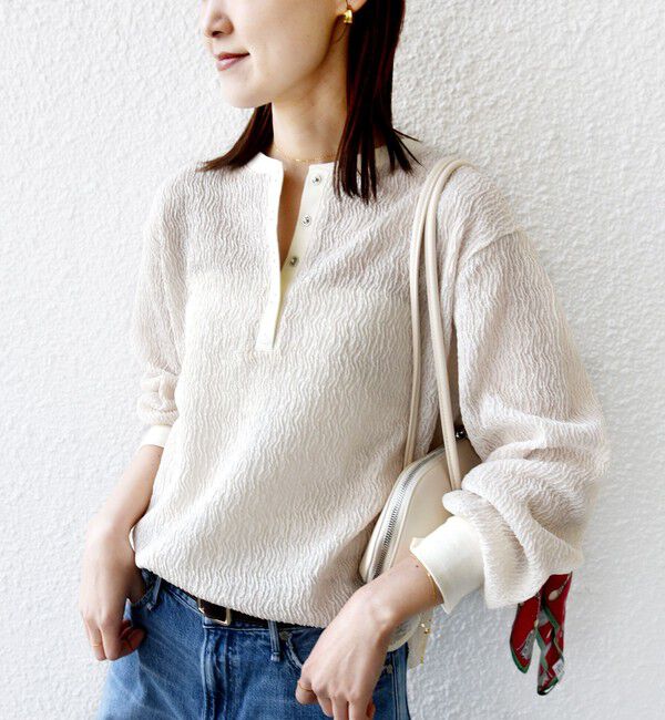 SHIPS for women「【WEB限定】〈手洗い可能〉ウェーブ クレープ ヘンリー 2WAY プルオーバー」|Tシャツ・カットソー|