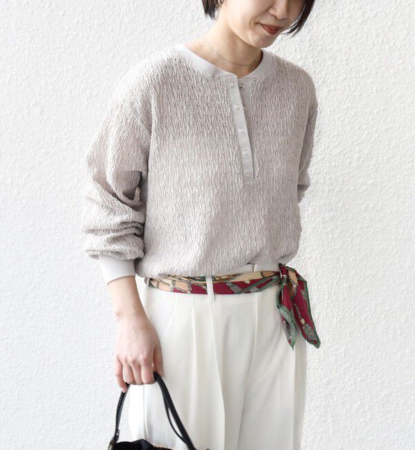 SHIPS for women「【WEB限定】〈手洗い可能〉ウェーブ クレープ ヘンリー 2WAY プルオーバー」|Tシャツ・カットソー|
