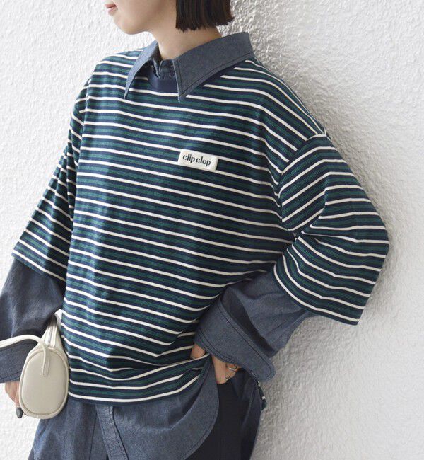 SHIPS for women「【WEB限定】マルチ ボーダー 5分袖 TEE」|Tシャツ・カットソー|ネイビー