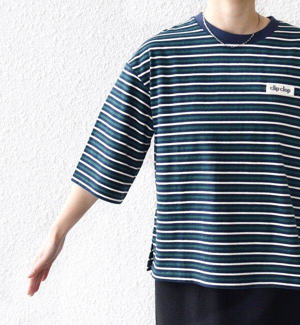 SHIPS for women「【WEB限定】マルチ ボーダー 5分袖 TEE」|Tシャツ・カットソー|