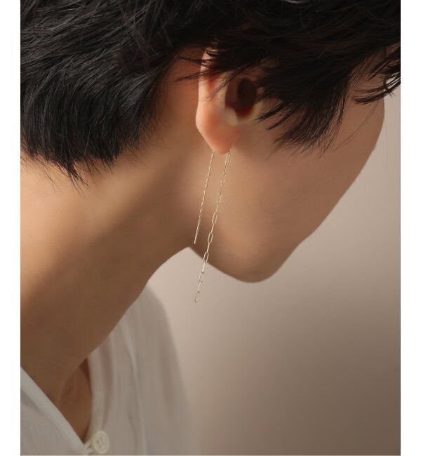 Lilas by Spick&Span「ペーパークリップチェーンロングピアス K10（両耳）」|ピアス|ゴールド