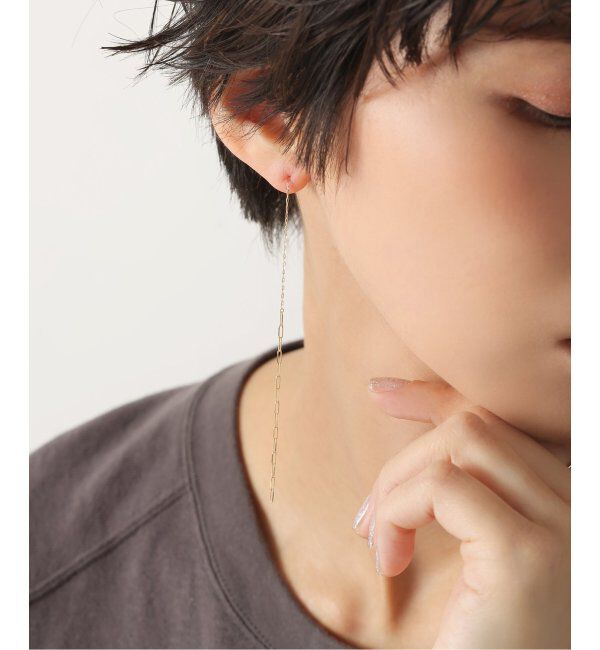 Lilas by Spick&Span「ペーパークリップチェーンロングピアス K10（両耳）」|ピアス|