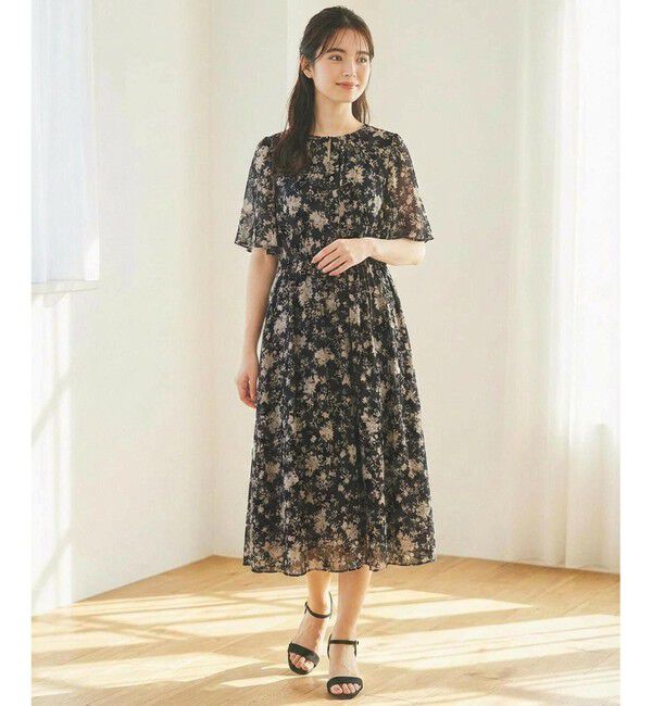 ANY SIS「【洗える】シアーパターン ワンピース」|ワンピース|ブラック花柄