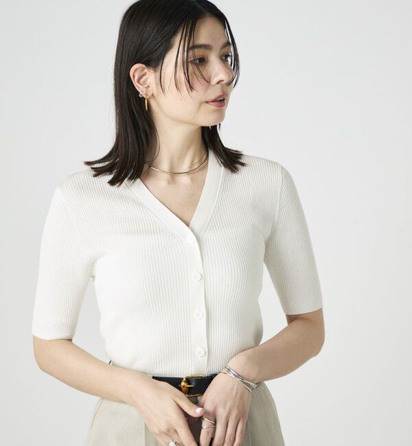 NOLLEY'S sophi「《接触冷感》綿アセリブ半袖Vネックカーディガン」|カーディガン|