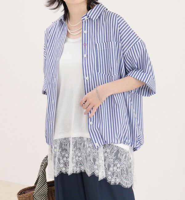 fredy emue「【人気につき半袖Ver.で再登場】汗染み軽減加工COTTON半袖シャツブルゾン」|シャツ・ブラウス|ブルー系その他