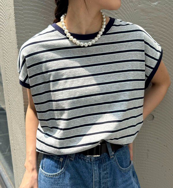 fredy emue「【汗ジミ軽減】ボーダー裾タックフレンチプルオーバーカットソー」|Tシャツ・カットソー|