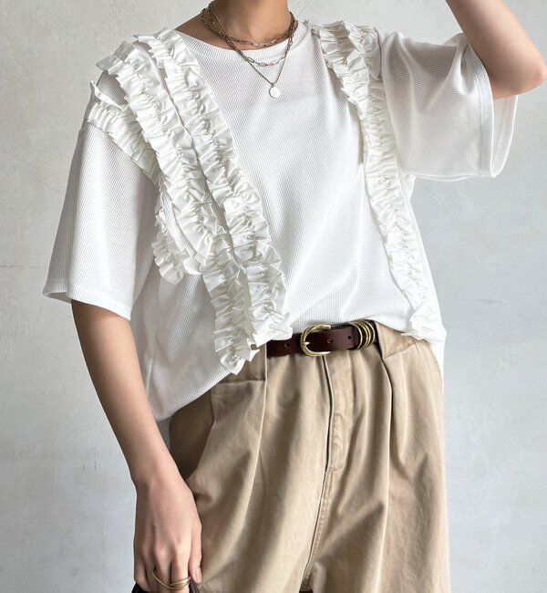  「【WEB限定】ランダムフリルワッフル半袖トップス」|Tシャツ・カットソー|