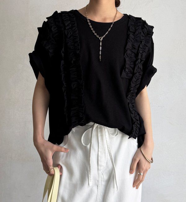  「【WEB限定】ランダムフリルワッフル半袖トップス」|Tシャツ・カットソー|