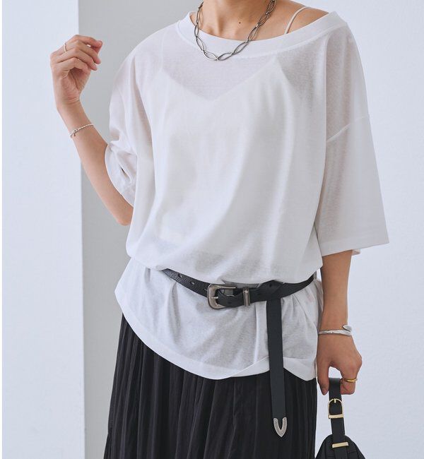  「【A・MONN】【吸水速乾/接触冷感】オープンネックTee」|Tシャツ・カットソー|ホワイト