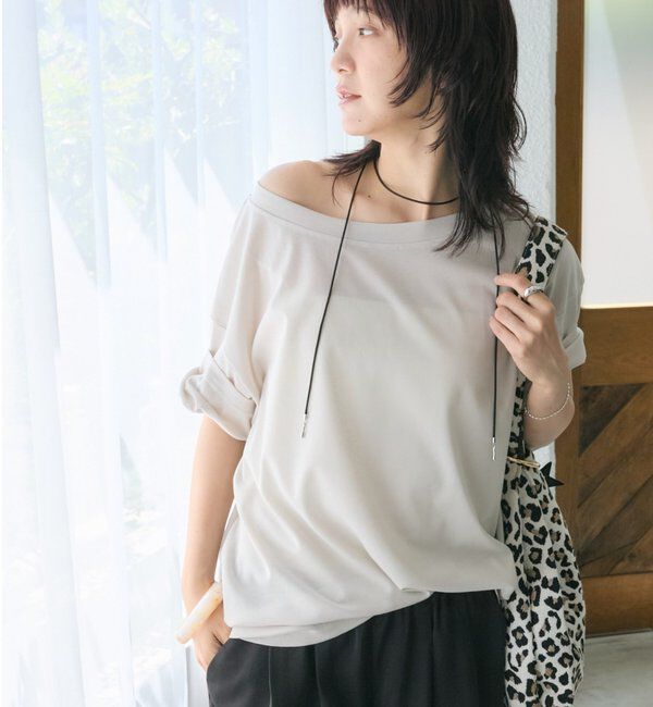  「【A・MONN】【吸水速乾/接触冷感】オープンネックTee」|Tシャツ・カットソー|ベージュ