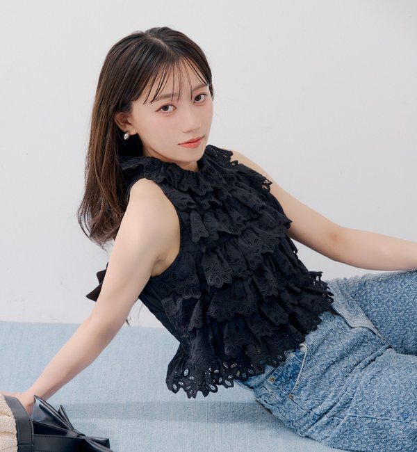  「【SALON  by Chico】ティアードコットンレースアメスリブラウス」|シャツ・ブラウス|ブラック