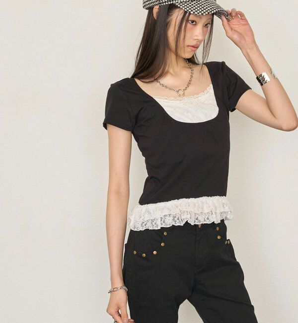  「レースレイヤードトップス」|Tシャツ・カットソー|
