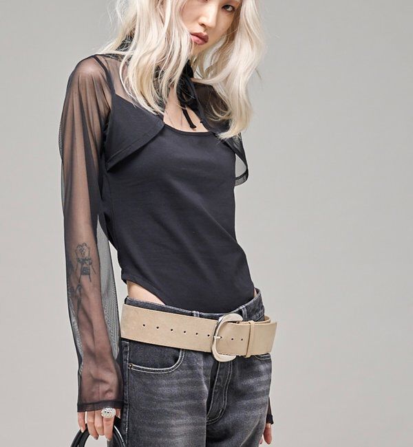  「ホールネックドッキングトップス」|Tシャツ・カットソー|