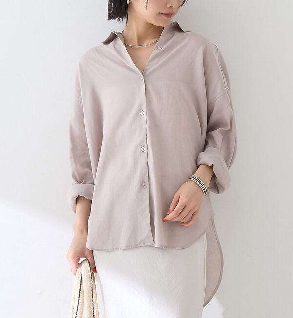 Rouge vif「【新色追加】麻混バックスリットシャツ」|シャツ・ブラウス|グレージュ