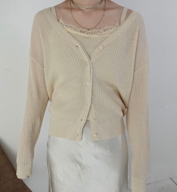 Rouge vif「【一部店舗限定】レースキャミ付きニットアンサンブル/カーディガン/レーストップス」|カーディガン|