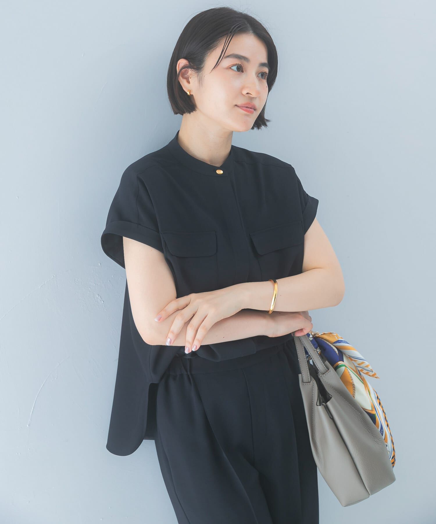URBAN RESEARCH ROSSO「クールタッチ吸水速乾ポケットフレアブラウス」|シャツ・ブラウス|ネイビー