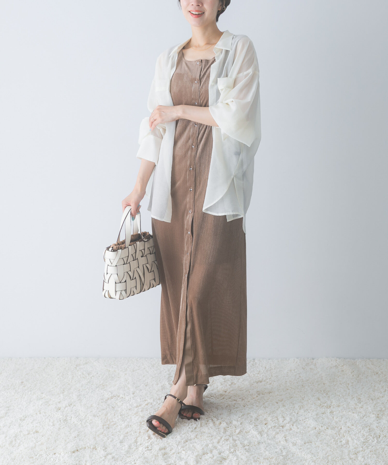 URBAN RESEARCH ROSSO「シアーベロアスクエアネックワンピース」|ワンピース|ブラウン