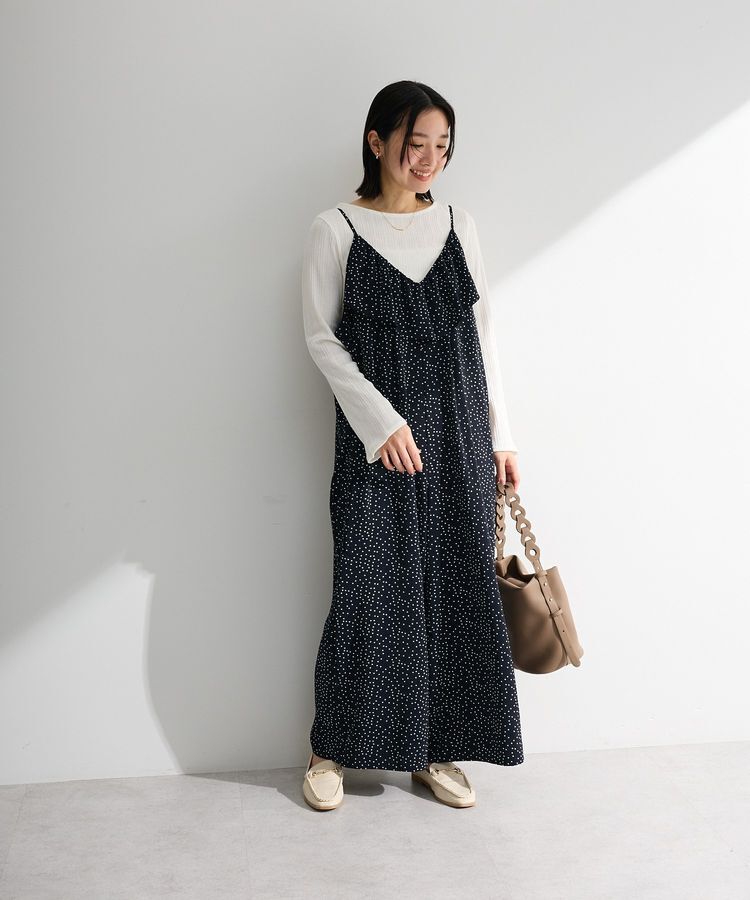 Green Parks「フリルサロペット」|オールインワン|Dot Navy