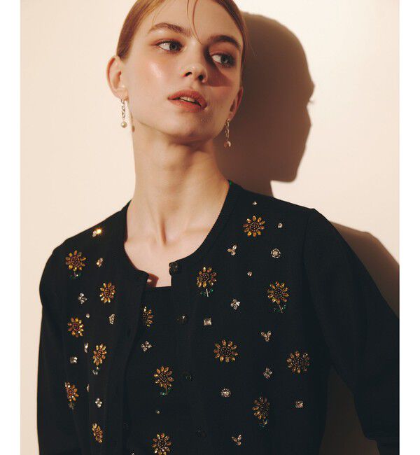 LOULOU WILLOUGHBY「WEB 一部店舗限定 サンフラワービジューカーディガン」|カーディガン|ブラック
