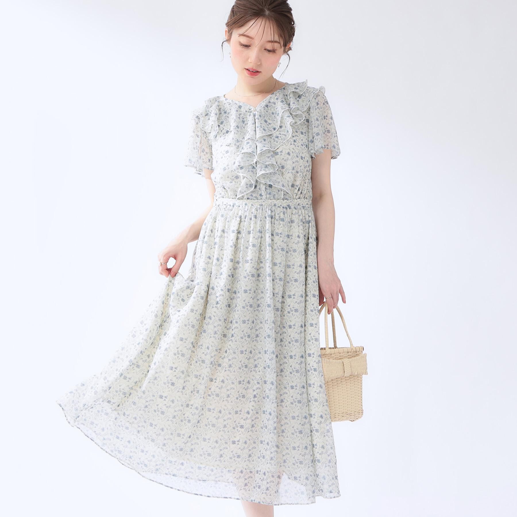 Couture broach「【洗える】花柄 フリル ワンピース」|ワンピース|オフホワイト(103
