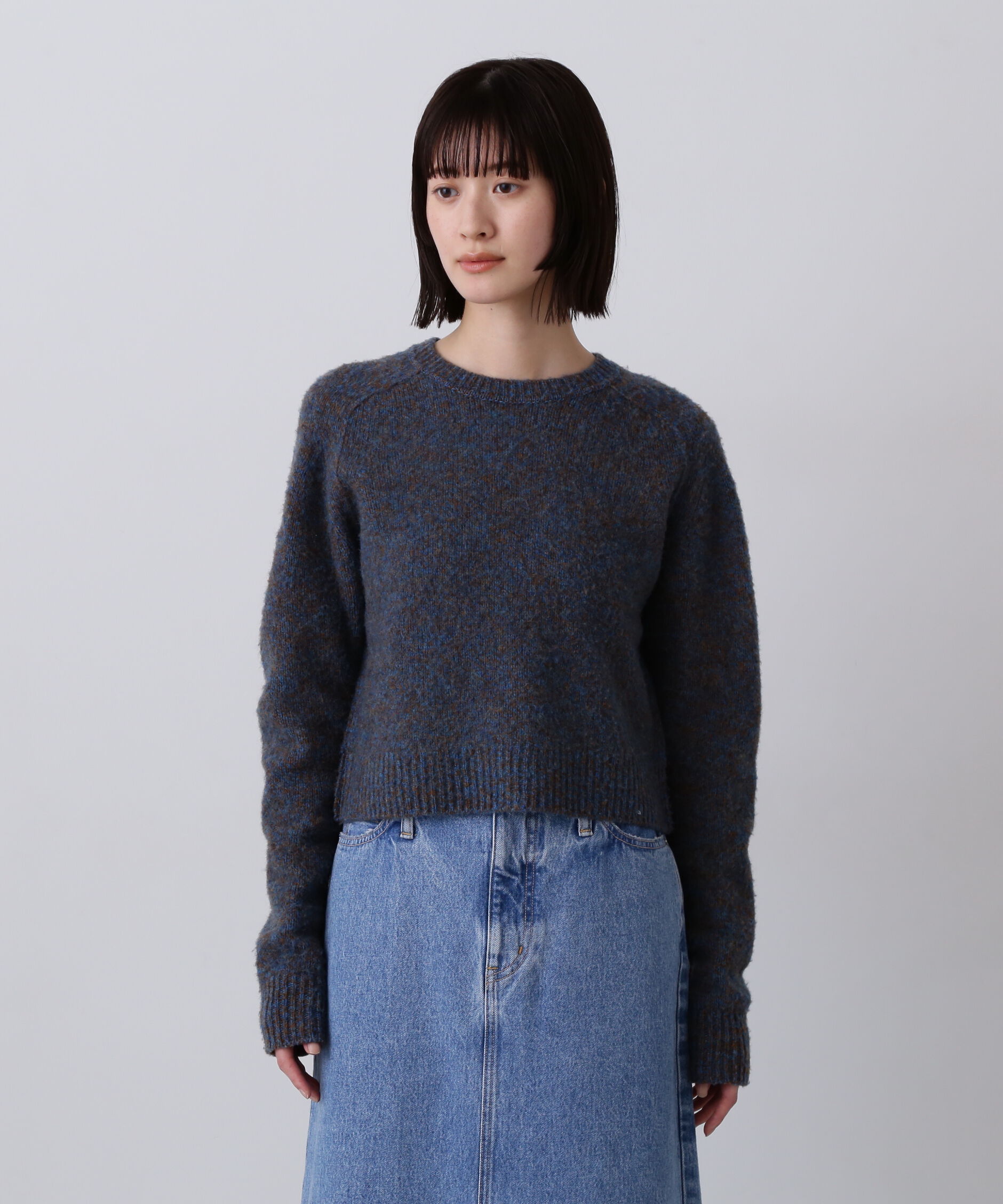 YLEVE 「YLEVE / ITARIAN MERINO WOOL MELANGE KNIT PULL OVER」|ニット・セーター|ブルー