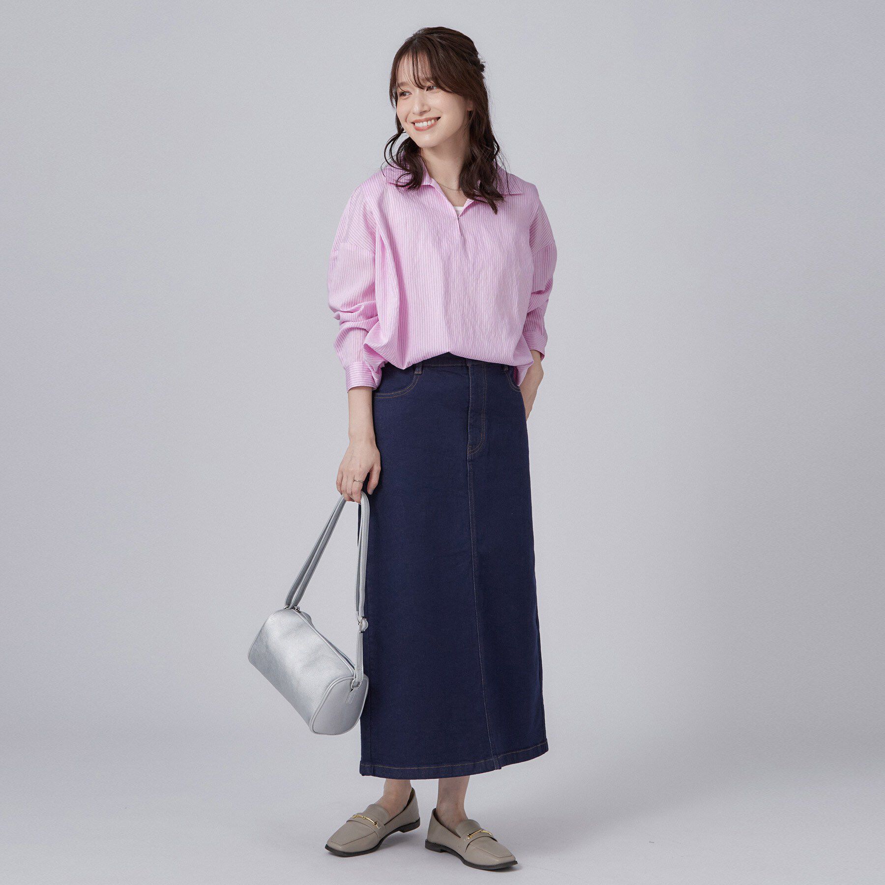 SHOO･LA･RUE「【洗濯機可】インせず決まるAライン ストライプスキッパーシャツ」|シャツ・ブラウス|