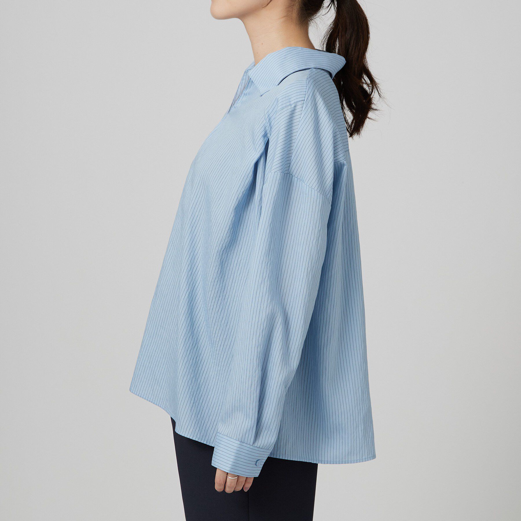SHOO･LA･RUE「【洗濯機可】インせず決まるAライン ストライプスキッパーシャツ」|シャツ・ブラウス|