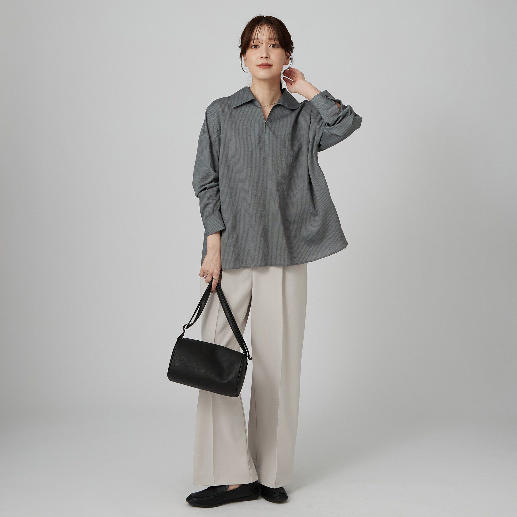 SHOO･LA･RUE「【洗濯機可】インせず決まるAライン ストライプスキッパーシャツ」|シャツ・ブラウス|