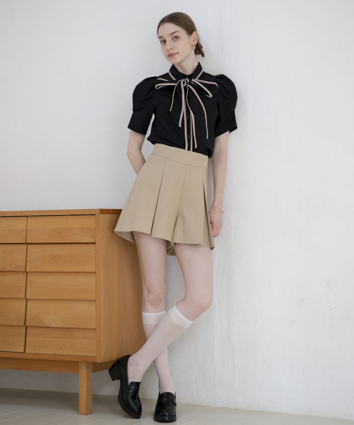 アンドクチュール「ブッチャーショートパンツ」|キュロット|ベージュ